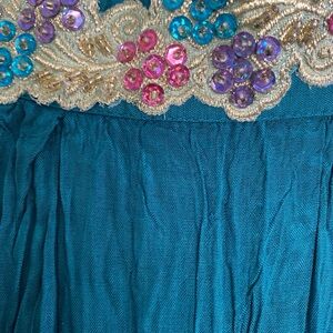 Elegant Teal A-Line Skirt with Beaded Embellishments Size Medium